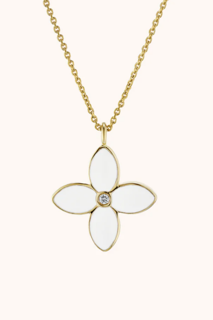 Limited Edition Reversible Black or White Clover on Gold Necklace
